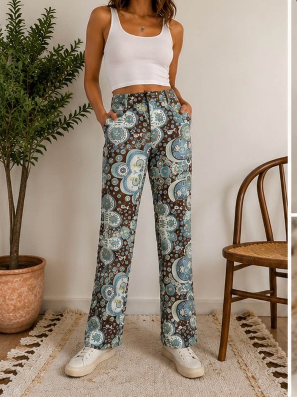 Oilily Blue & Brown Floral Pants with hidden pockets